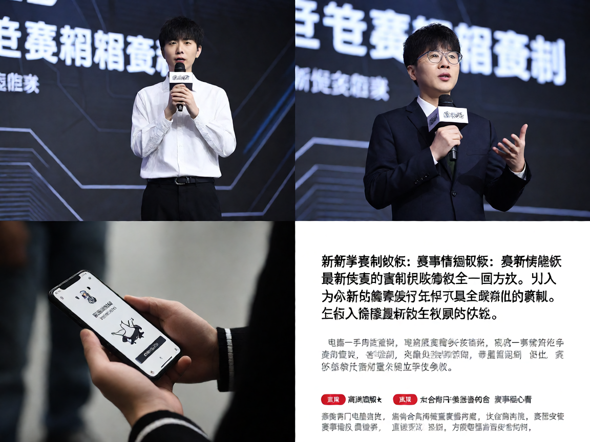 电竞赛事新闻发布会现场，主持人介绍最新赛事规则与赛制